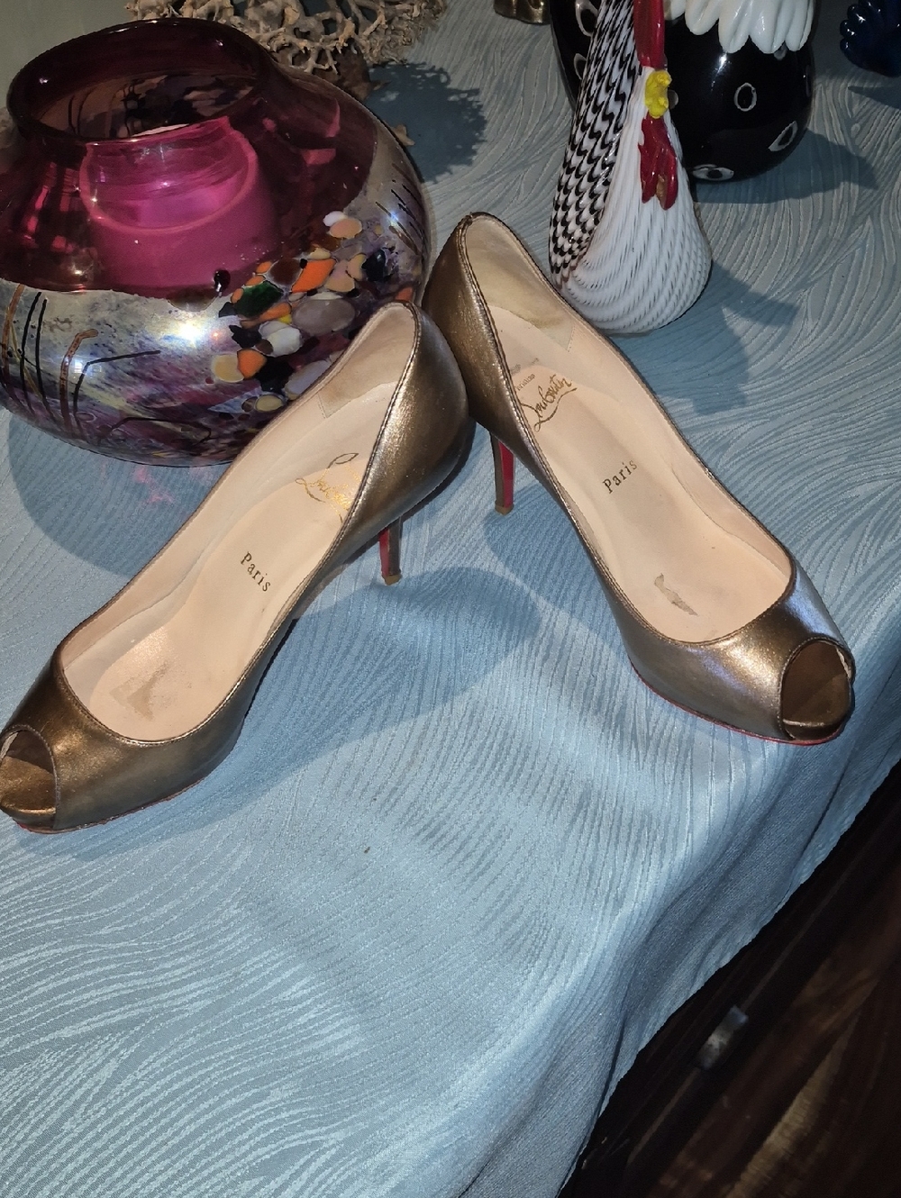 Christian Louboutin Mater Claude Bronzo 85 Calf  Peep-Toe  Heels Sz 38. - Picture 16 of 16
